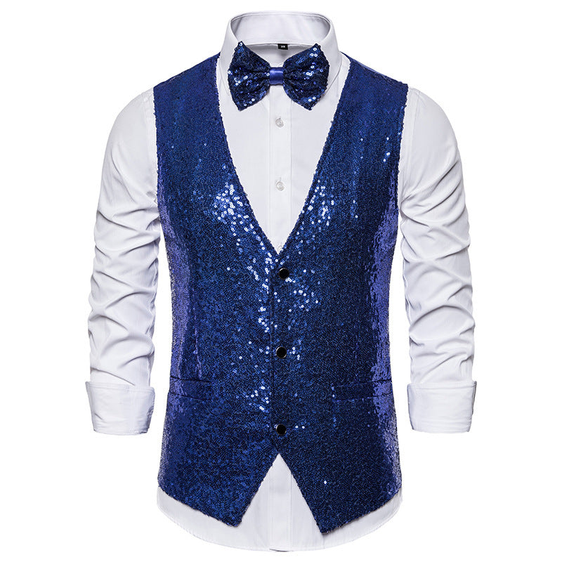 Men's Glittering Festive Waistcoat with Matching Bowtie Mune Fashion
