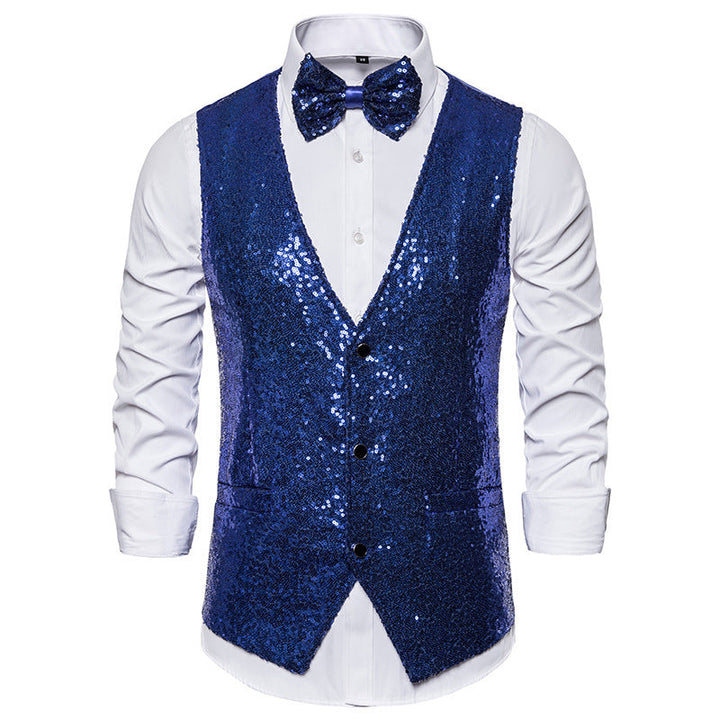 Men's Glittering Festive Waistcoat with Matching Bowtie Mune Fashion