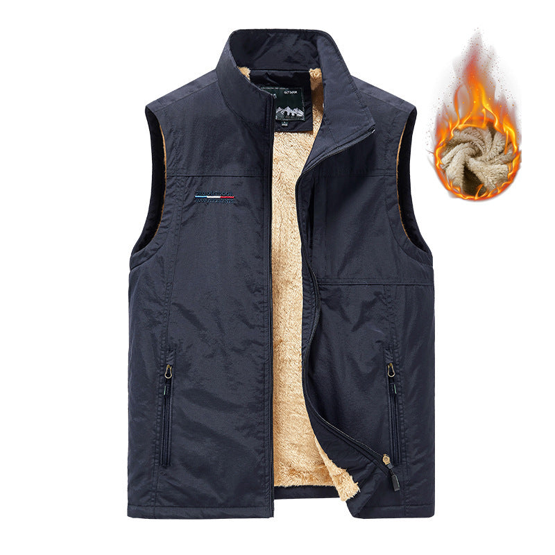 Men's insulating utility vest with teddy fleece lining, stand-up collar, and zippered pockets Mune Fashion