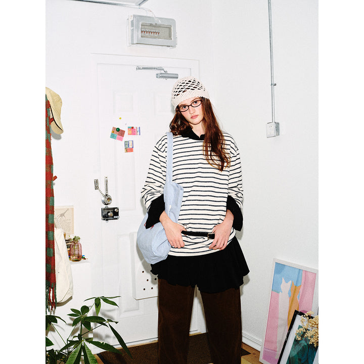Unisex Striped Long Sleeve Shirt made of lightweight cotton blend with a straight cut Mune Fashion