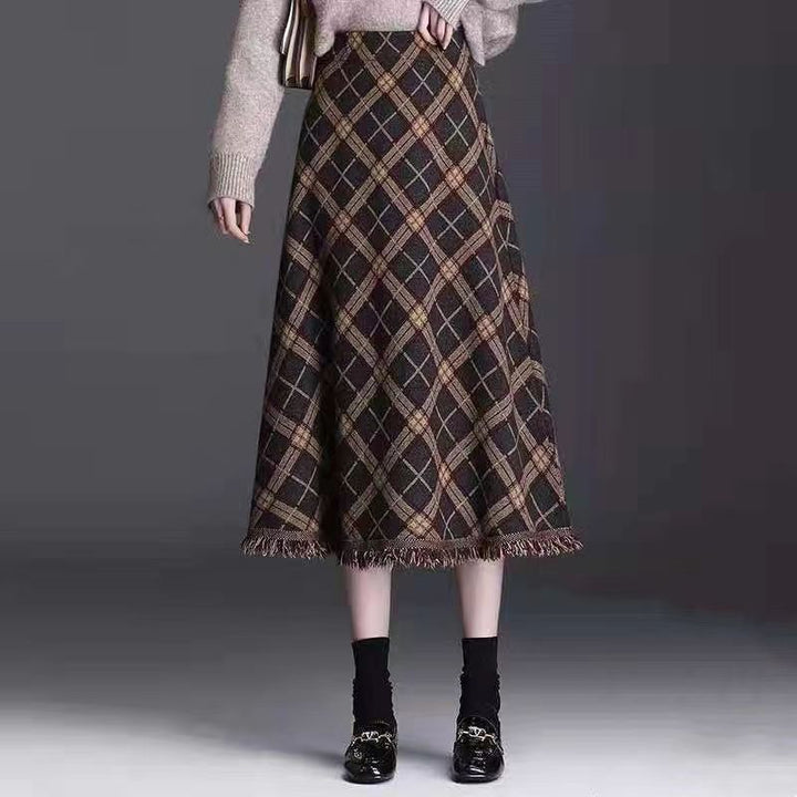 Ladies Elegant Checked Midi Skirt Mune Fashion