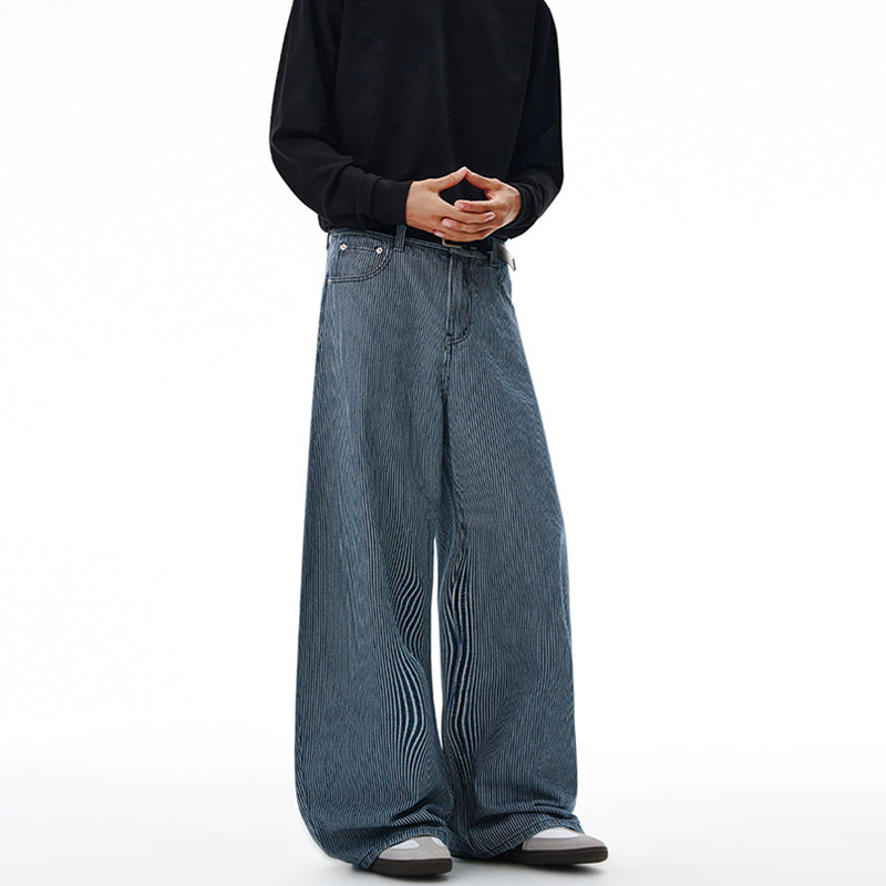 Men's Extra Wide Pinstripe Palazzo Pants with Deep Crotch and Flowing Silhouette Mune Fashion