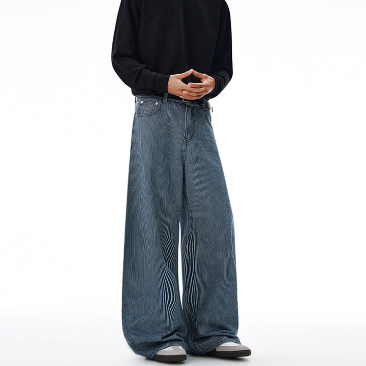 Men's Extra Wide Pinstripe Palazzo Pants with Deep Crotch and Flowing Silhouette Mune Fashion