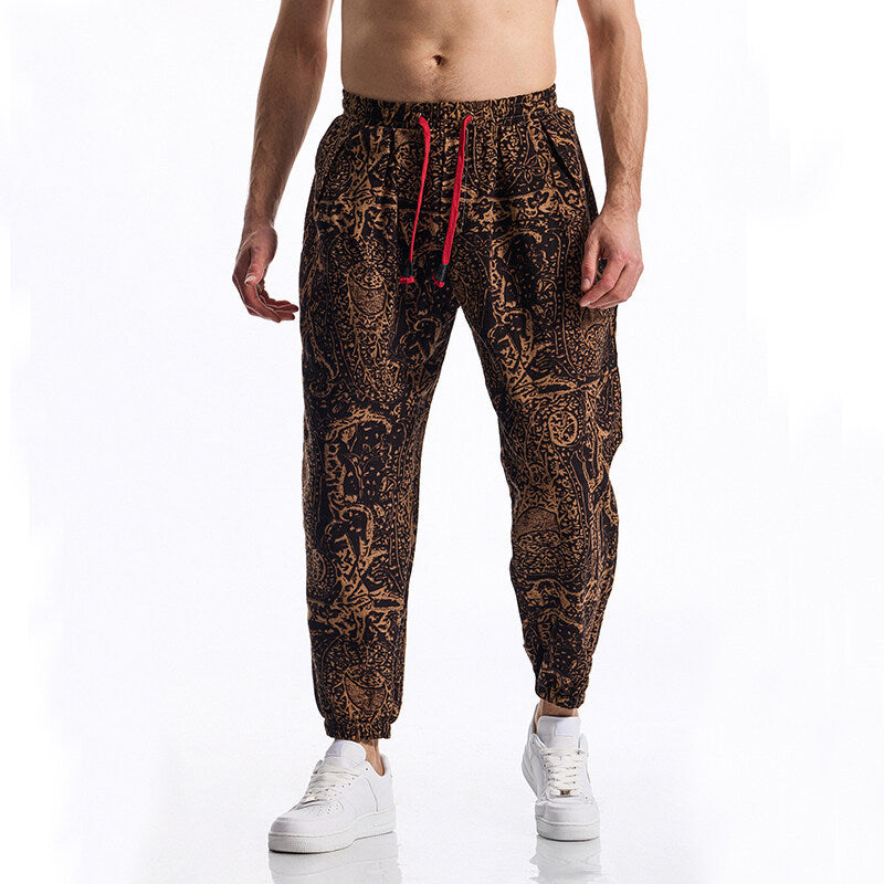 Men's Floral Printed Relaxed-Fit Jogging Pants with Elastic Waistband and Drawstring Mune Fashion