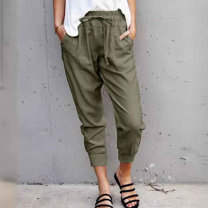 Women's jogging pants with elastic waistband, drawstring and leg cuffs Mune Fashion