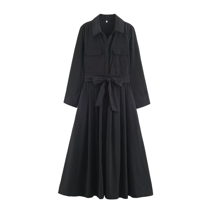 Women's Shirt Dress with Waist Belt and A-Line Skirt Mune Fashion