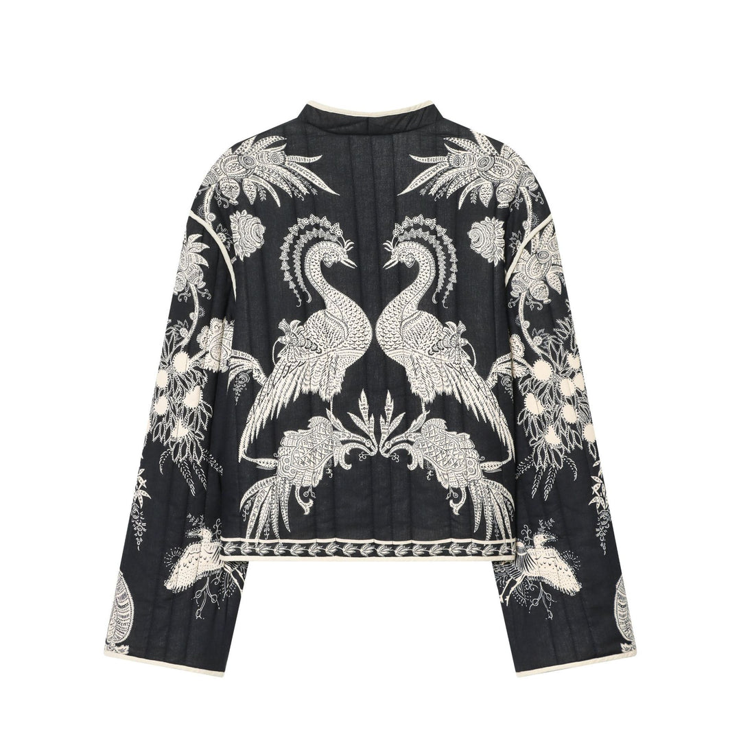 Women nan kimono-style quilted jacket with floral embroidery and contrast piping Mune Fashion