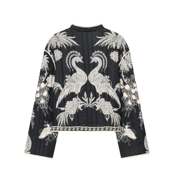 Women nan kimono-style quilted jacket with floral embroidery and contrast piping Mune Fashion
