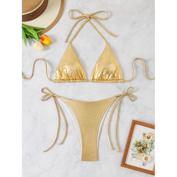 Women Shiny Triangle Bikini with Adjustable Straps Mune Fashion