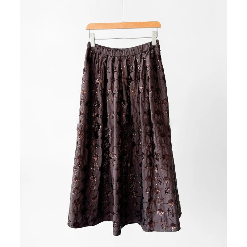Ladies Elegant Midi Skirt with Floral Design Mune Fashion