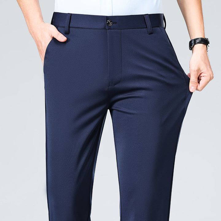 Men's Elegant Straight-Cut Stretch Business Trousers with Crease Mune Fashion