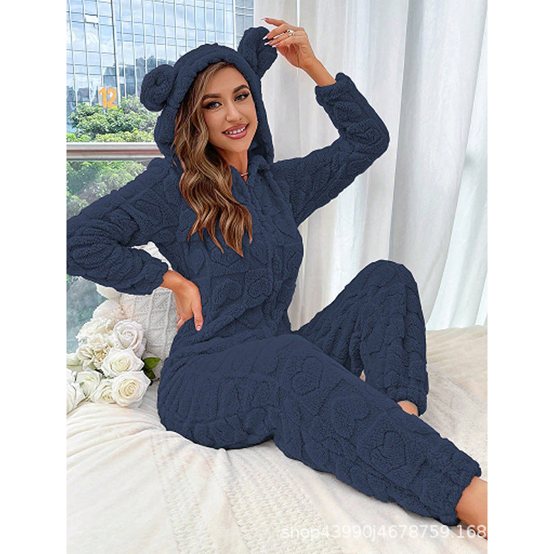 Women's Cozy Fleece Jumpsuit with Hood Mune