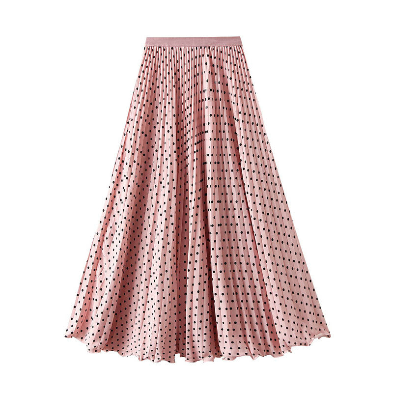 Women's pleated circle midi skirt in retro polka dot design with elastic comfort waistband Mune Fashion