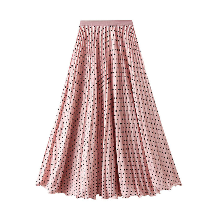 Women's pleated circle midi skirt in retro polka dot design with elastic comfort waistband Mune Fashion