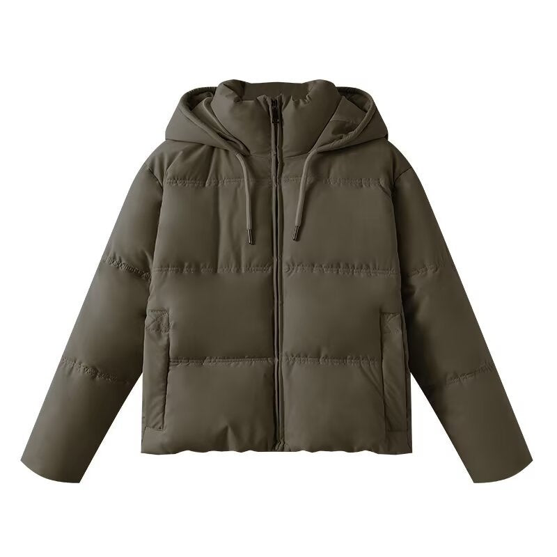 Women's short padded hooded jacket in boxy cut with full-length zipper and side pockets Mune Fashion
