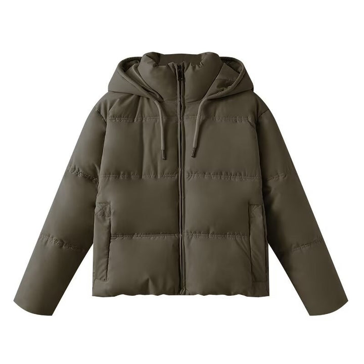 Women's short padded hooded jacket in boxy cut with full-length zipper and side pockets Mune Fashion
