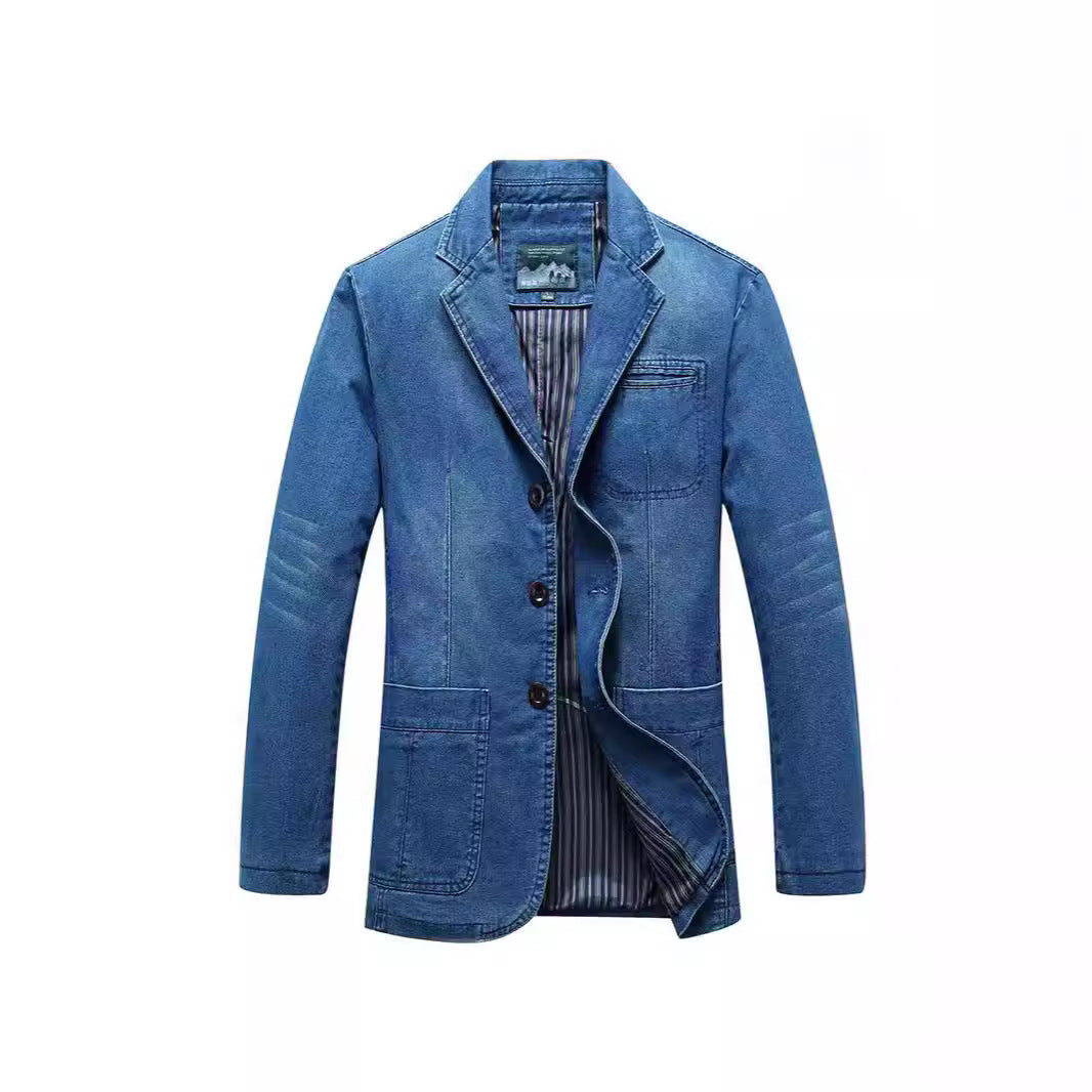 Men's denim blazer in a loose fit with lapel collar and patch pockets Mune Fashion