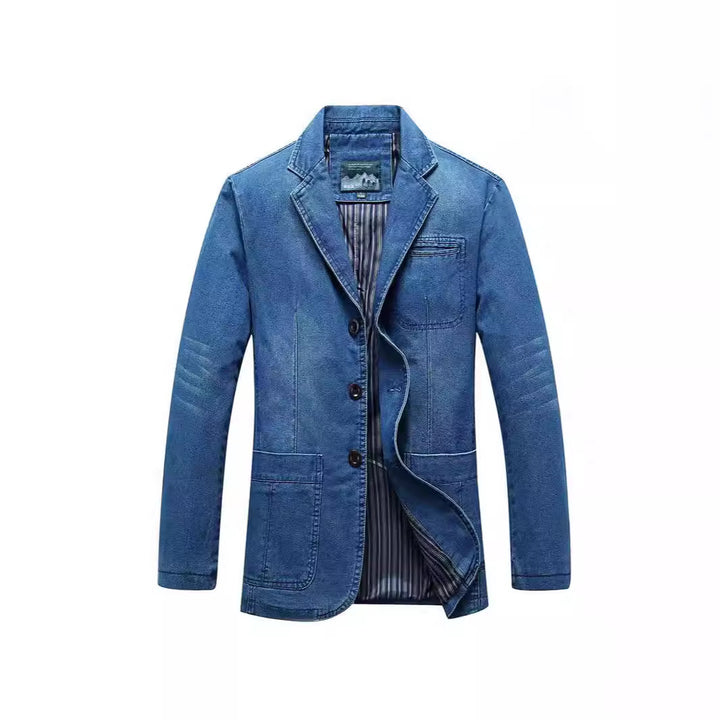Men's denim blazer in a loose fit with lapel collar and patch pockets Mune Fashion