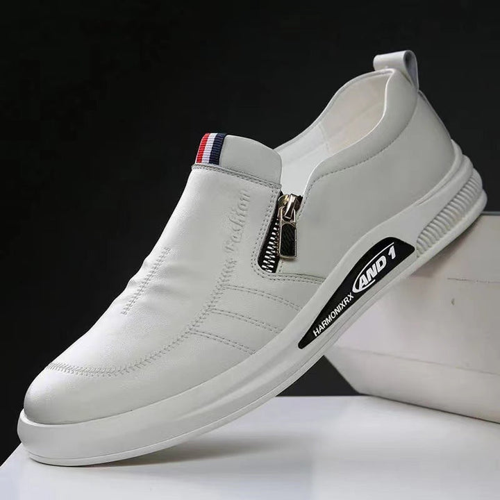 Men's Comfortable Slip-On Leather Sneakers with Discreet Zipper and Flexible Sole Profile Mune Fashion