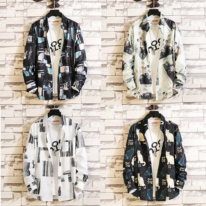Men's long-sleeved shirt with open lapel collar, contrasting floral print and casual regular-fit silhouette Mune Fashion