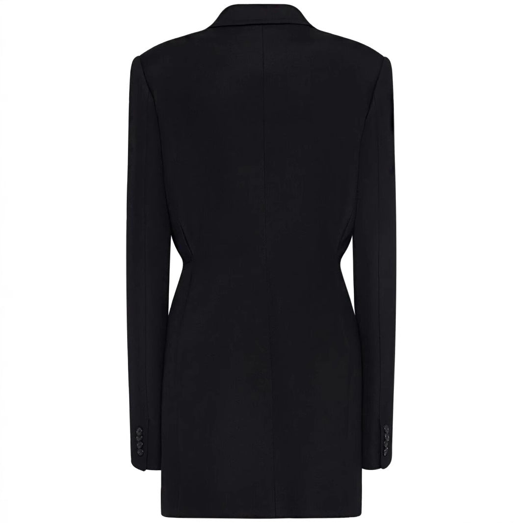 Women Single-Breasted Long Blazer with Tailored Silhouette and Wide Palazzo Pants Mune Fashion