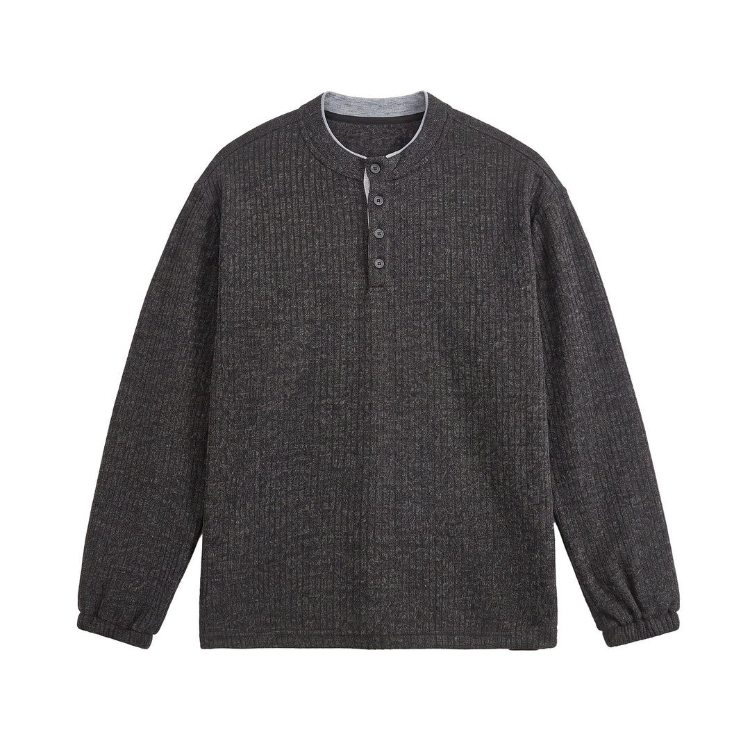 Men's ribbed structure Henley pullover with stand-up collar and button placket Mune Fashion
