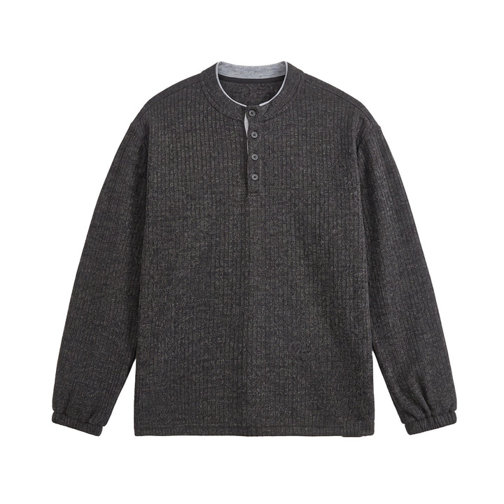 Men's ribbed structure Henley pullover with stand-up collar and button placket Mune Fashion