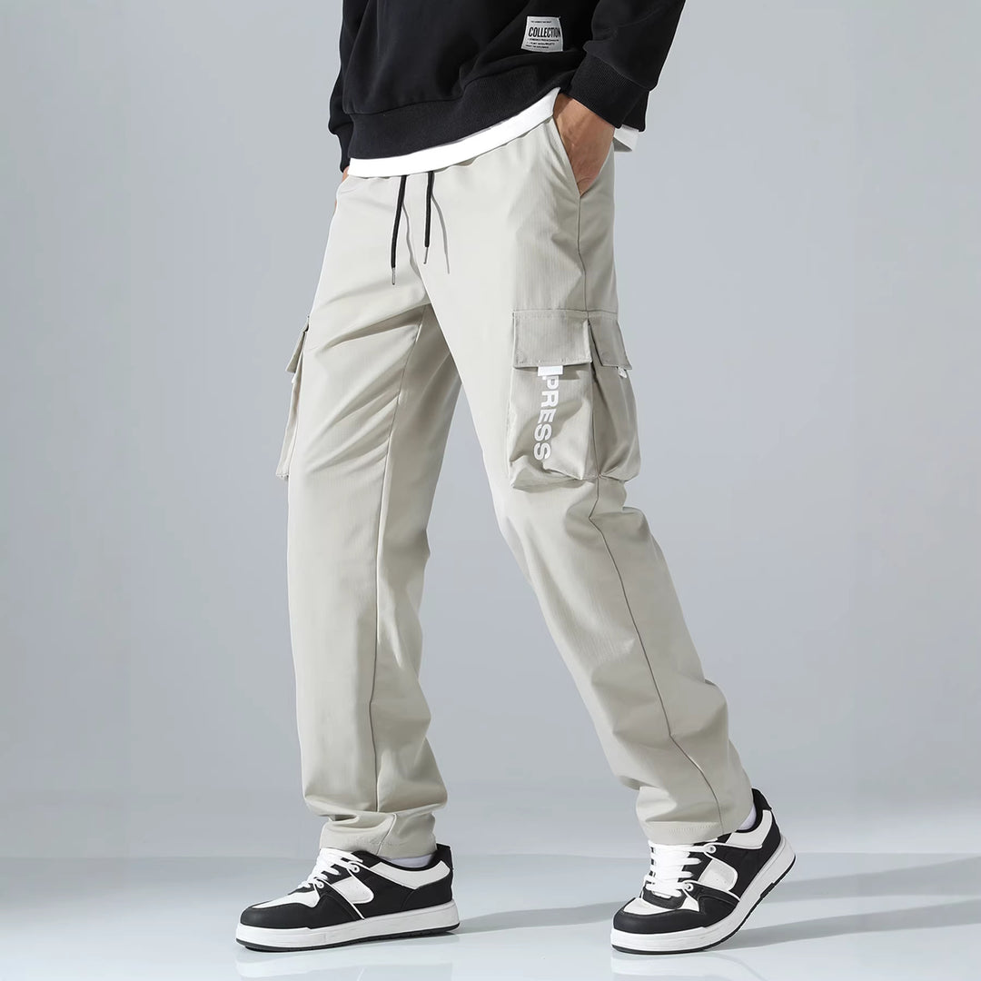 Men's cargo joggers with elastic waistband, side flap & zipper pockets Mune Fashion