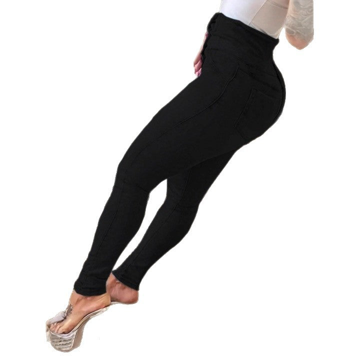 Women high-waisted shaping skinny jeans leggings with double button waistband Mune Fashion