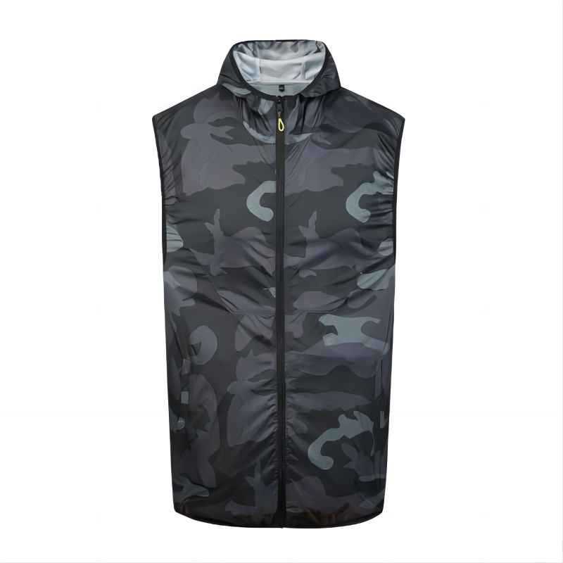 Men's lightweight short sleeve vest with stand-up collar, water-repellent nylon blend and zippered pockets Mune Fashion
