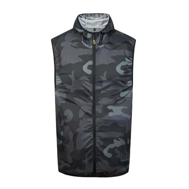 Men's lightweight short sleeve vest with stand-up collar, water-repellent nylon blend and zippered pockets Mune Fashion