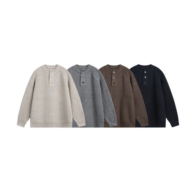 Unisex ribbed sweater with Henley button placket and raglan sleeves Mune Fashion