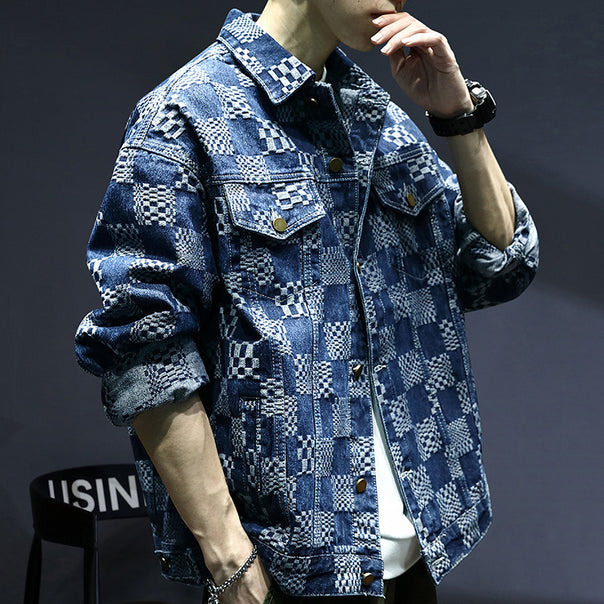 Men's Casual Denim Jacket with Creative Patterns Mune Fashion