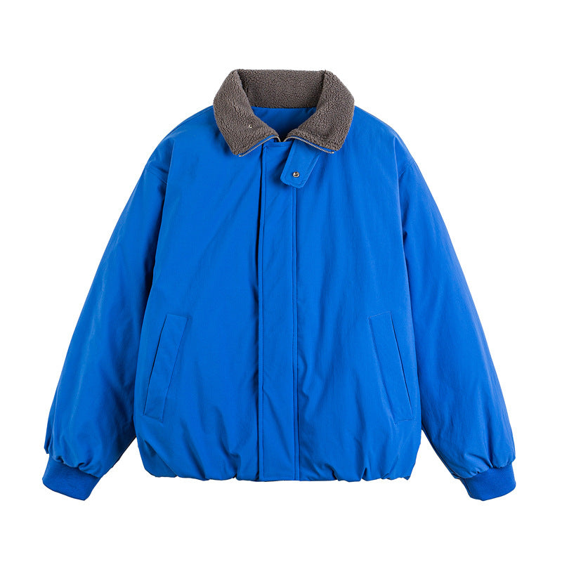 Unisex Short Cut Boxy Bomber Jacket with Teddy Turn-Down Collar and Concealed Front Mune Fashion