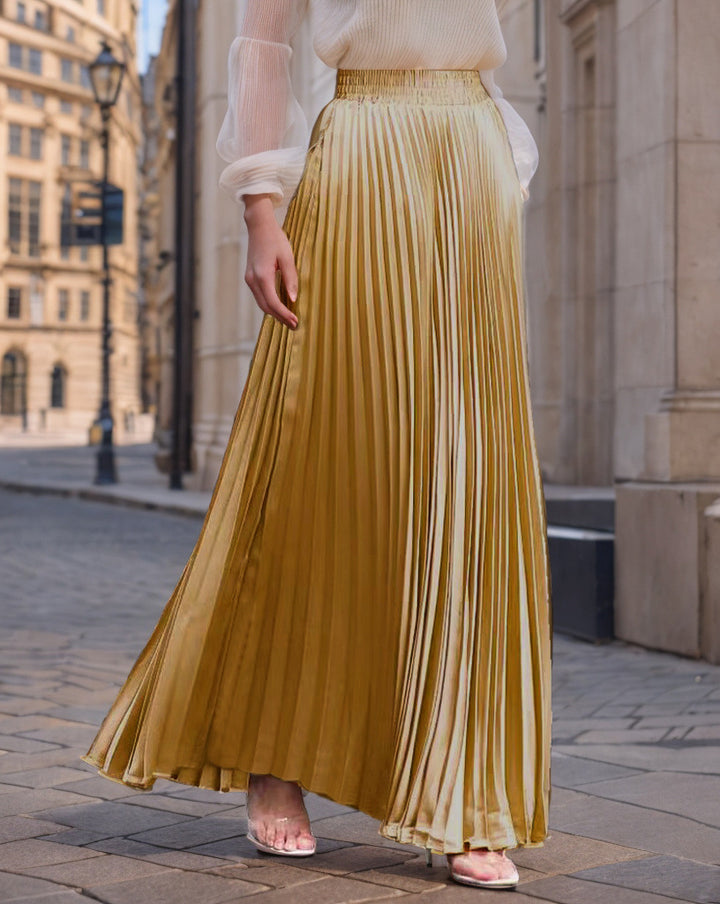 Women nan Maxi skirt pleated from flowing satin with elastic waistband Mune Fashion