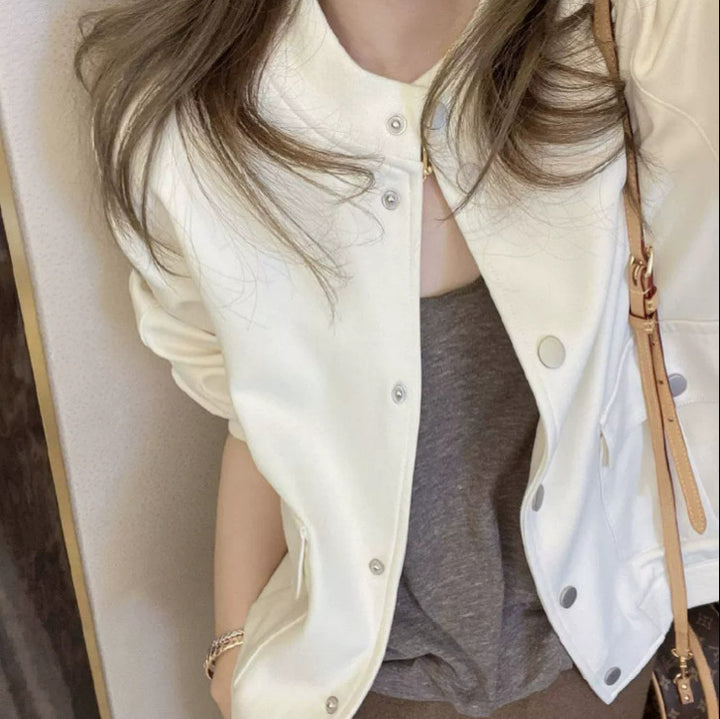 Women's Fashionable Transitional Jacket with Snap Button and Casual Cut Mune Fashion