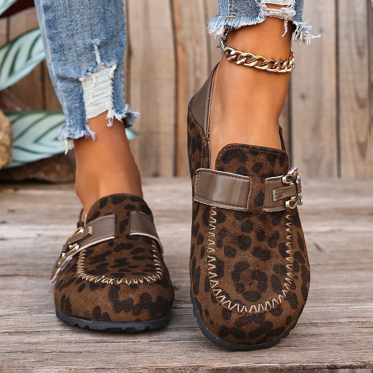 Damen Mokassin-Slipper aus Veloursleder mit dekorativer Metall-Schnalle Mune Fashion