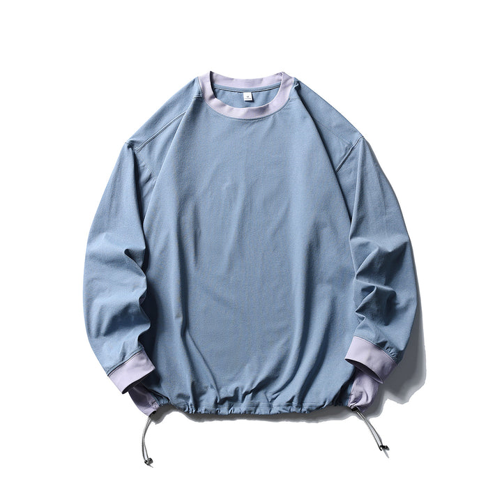 Unisex Oversize Fleece Pullover with Drawstring Hem and Contrast Collar Mune Fashion