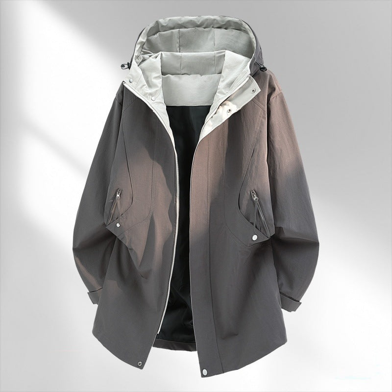 Men's Water-Repellent Oversized Utility Transitional Jacket with Hood and Concealed Two-Way Zipper Mune Fashion