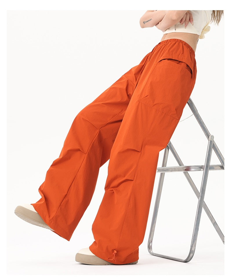 Ladies Wide-Leg Cargo Pants with Elastic Waistband & Utility Pockets Mune Fashion