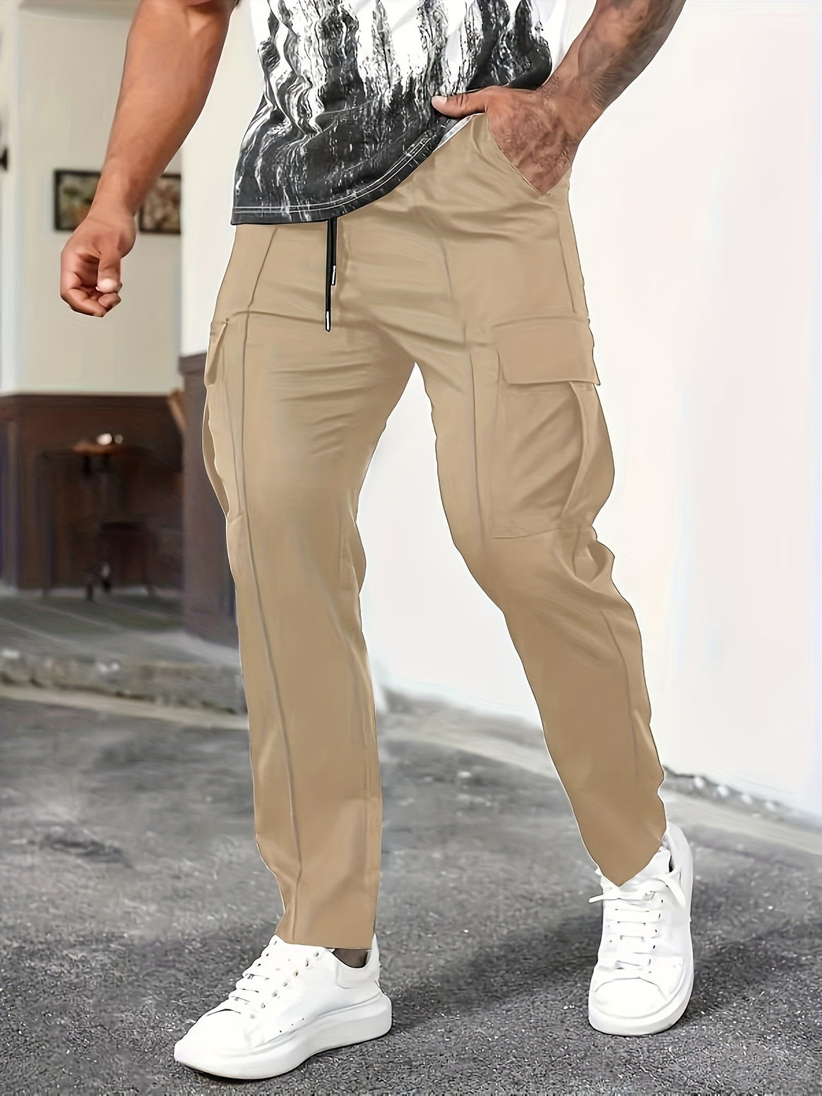 Men's Tapered Cargo Jogging Pants with Flat Drawstring, Multiple Pockets & Narrow Ankle Hem Mune Fashion