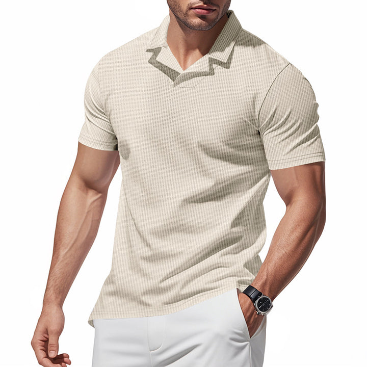 Men's structured short-sleeve polo with open V-neck and close-fitting cut Mune Fashion
