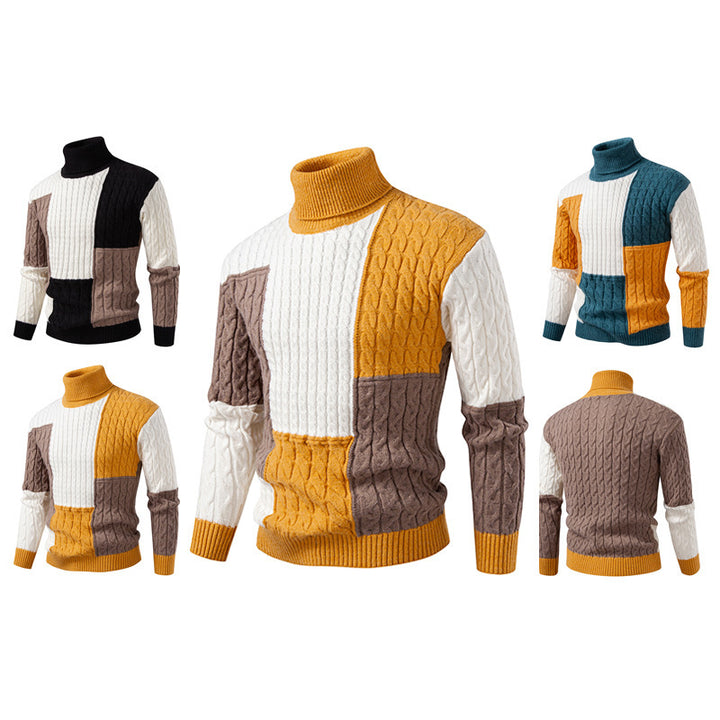 Men's structured turtleneck sweater with color block cable knit Mune Fashion