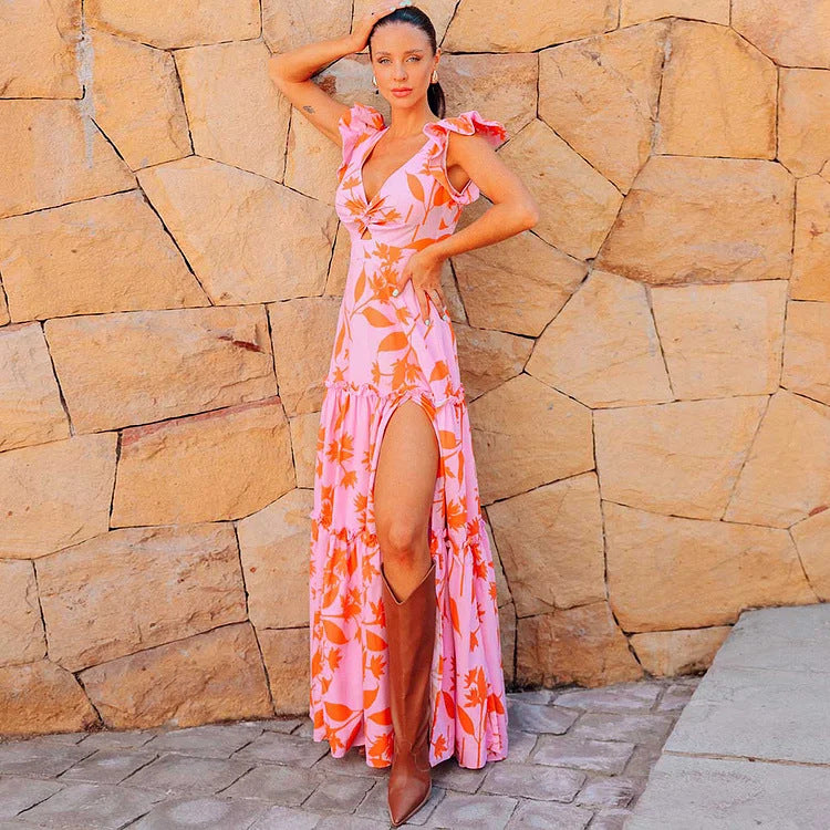 Women's One-Piece Swimsuit with Romantic Floral Print and Playful Ruffles Mune Fashion