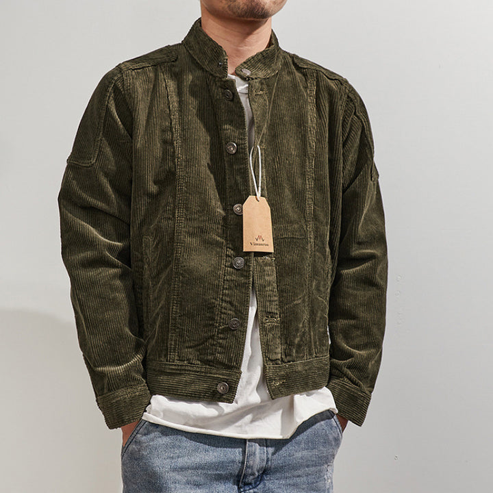 Men's Stylish Cord Jacket with Stand-up Collar Mune Fashion
