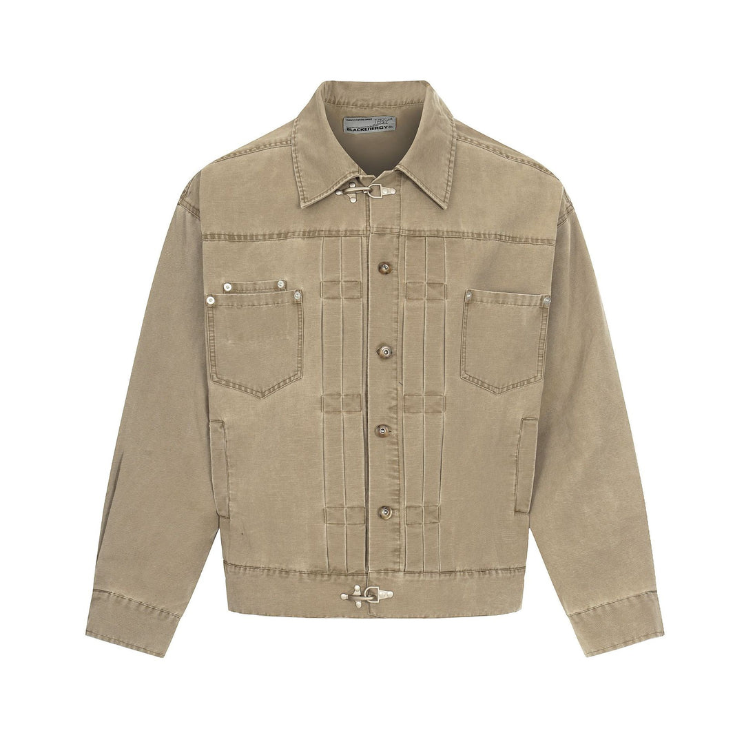 Men's Canvas Utility Blouson Jacket with Drawstring and Decorative Stitching Mune Fashion