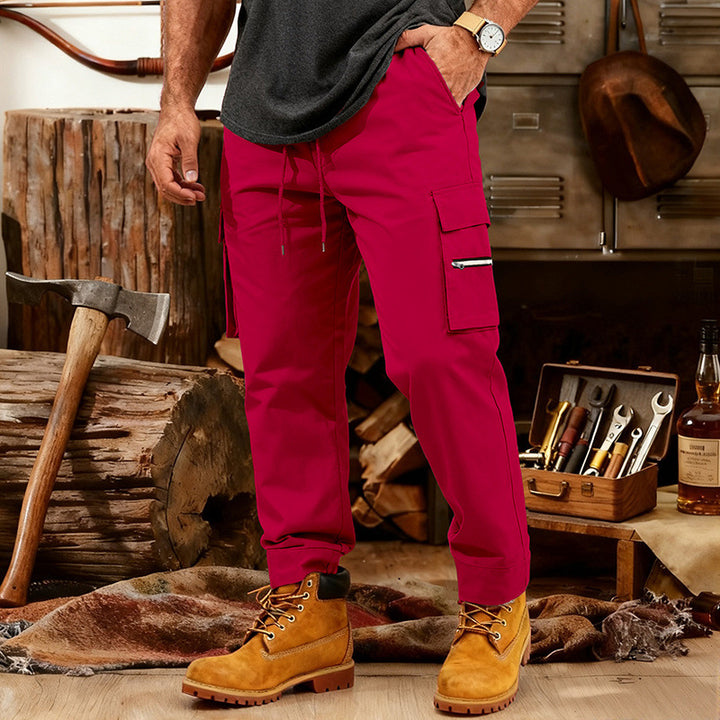 Men's Cargo Jogging Pants with Multifunctional Zipper Pockets & Elastic Cuffs