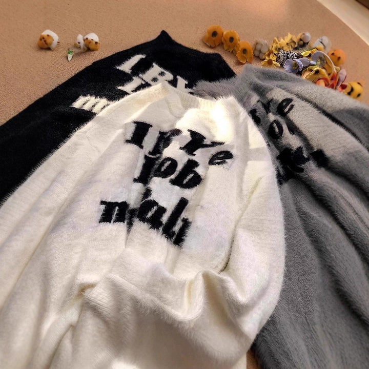 Women's Fluffy Sweater with Creative Print Mune Fashion