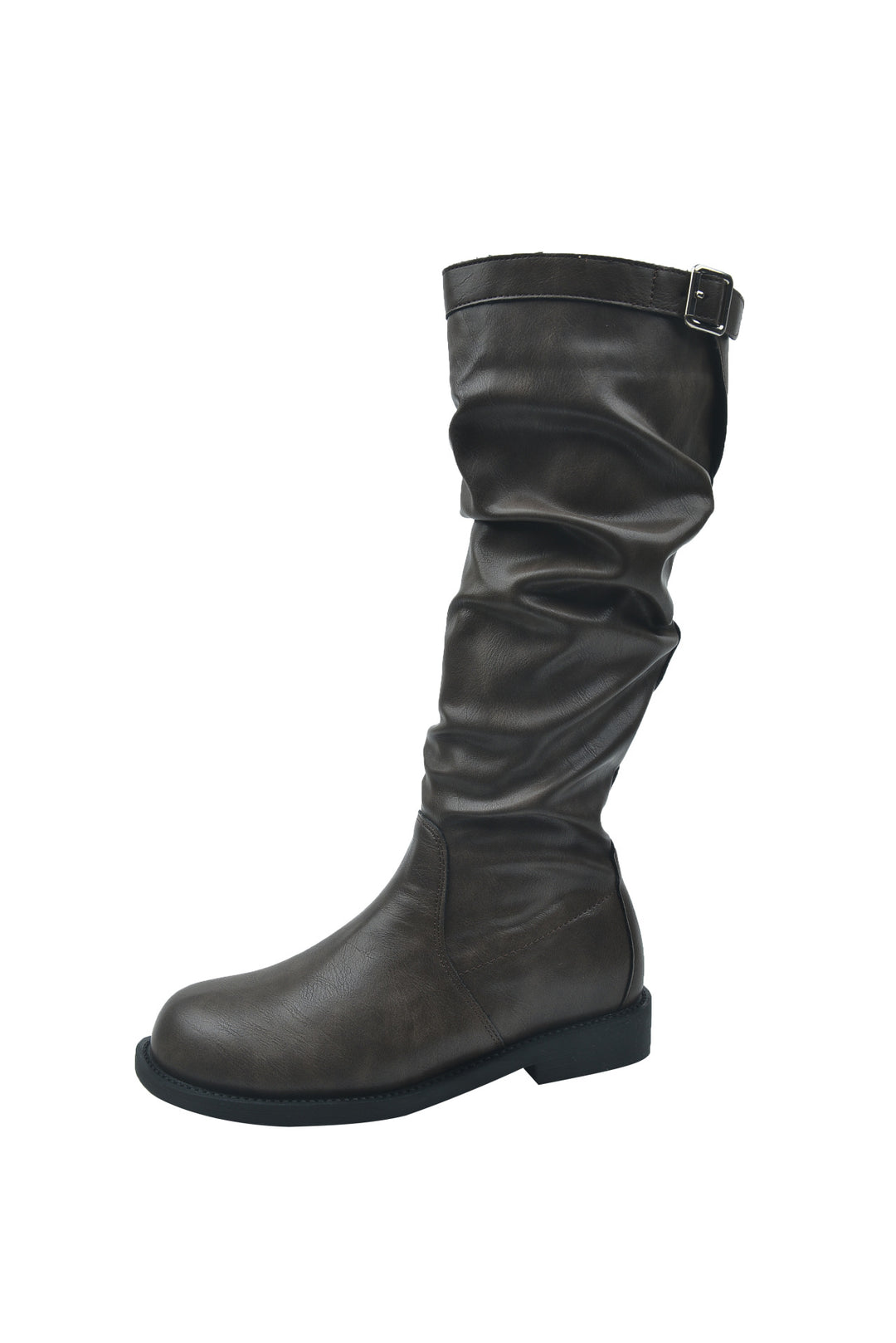 Women's suede knee-high boots with gathered shaft and adjustable buckle tab Mune Fashion