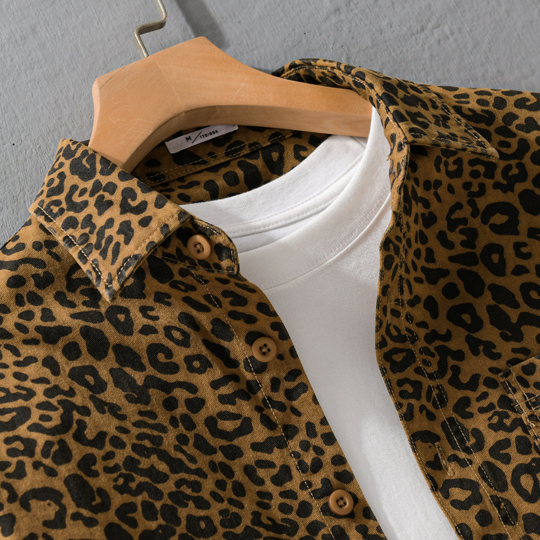 Women's Oversized Shirt Jacket in Leo Design with Patch Pockets Mune Fashion